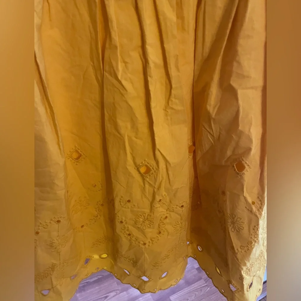Zara Kids Yellow Embroidered Cotton Eyelet Dress Ruffle Sleeve Size 11-12 Boho
